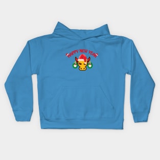 Christmas illustration depicting a bull and Christmas tree decorations on his horns Kids Hoodie